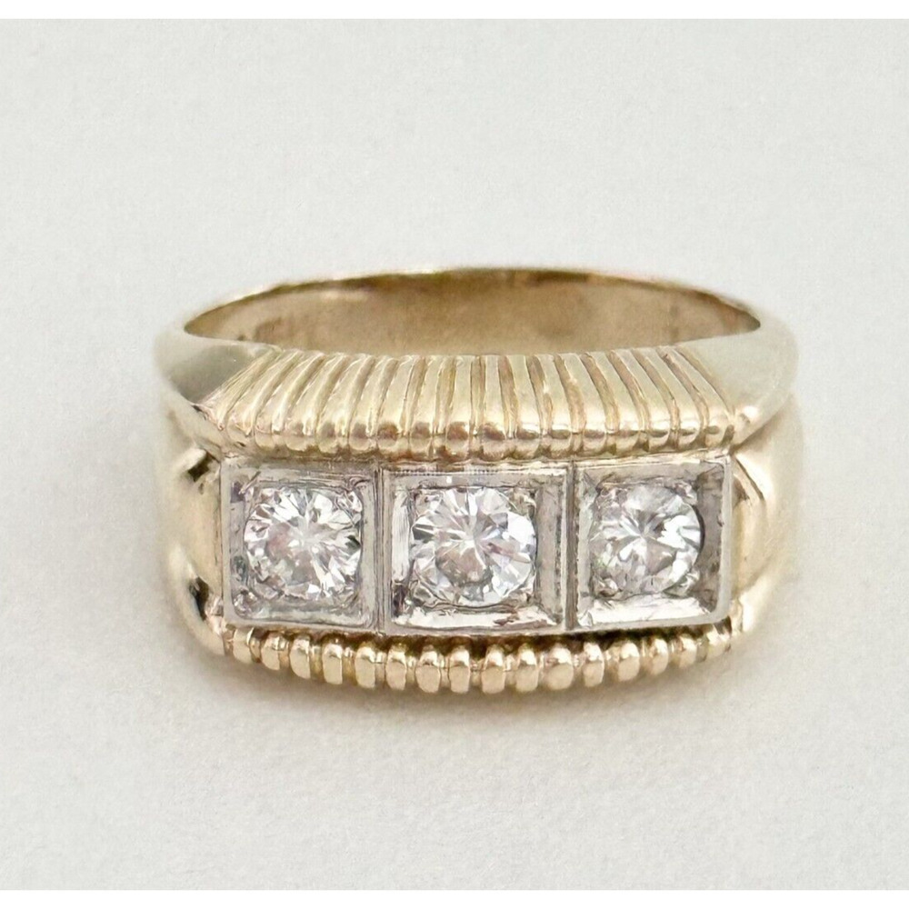 14K Yellow Gold Diamond Three Stone Men's Wedding Band Ring Size 10